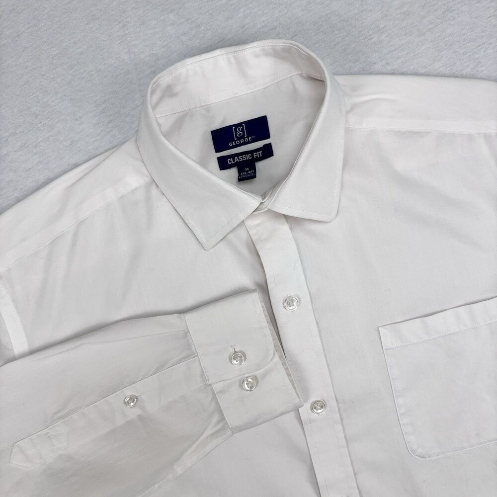 George Dress Shirt M 38-40 White Classic Fit Pocket Cotton
